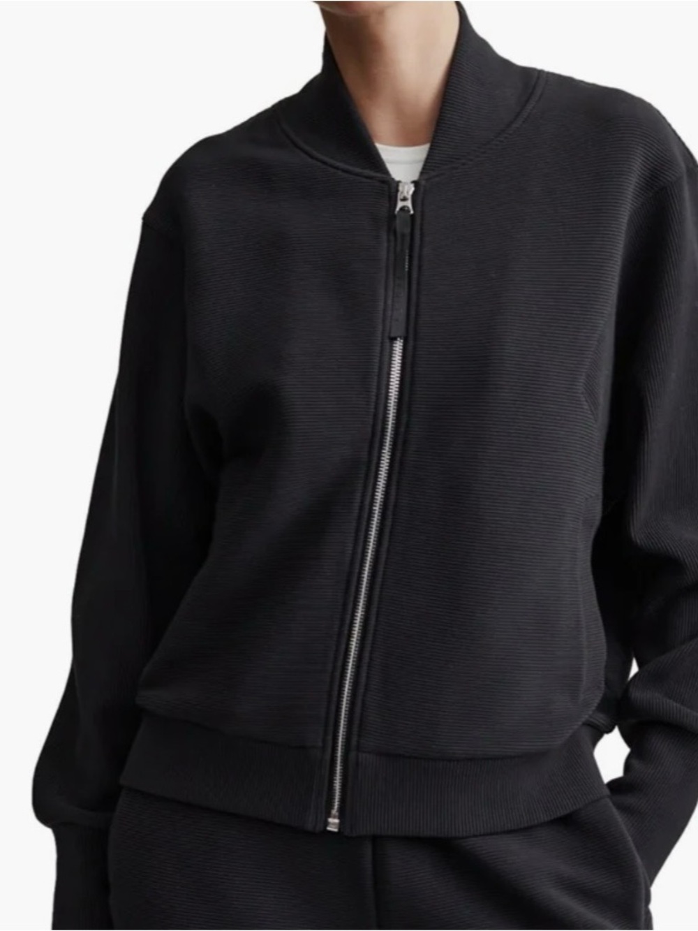 VARLEY Alia Zip Sweat Jacket Black Women M Ottoman Ribbed Bomber Athleisure